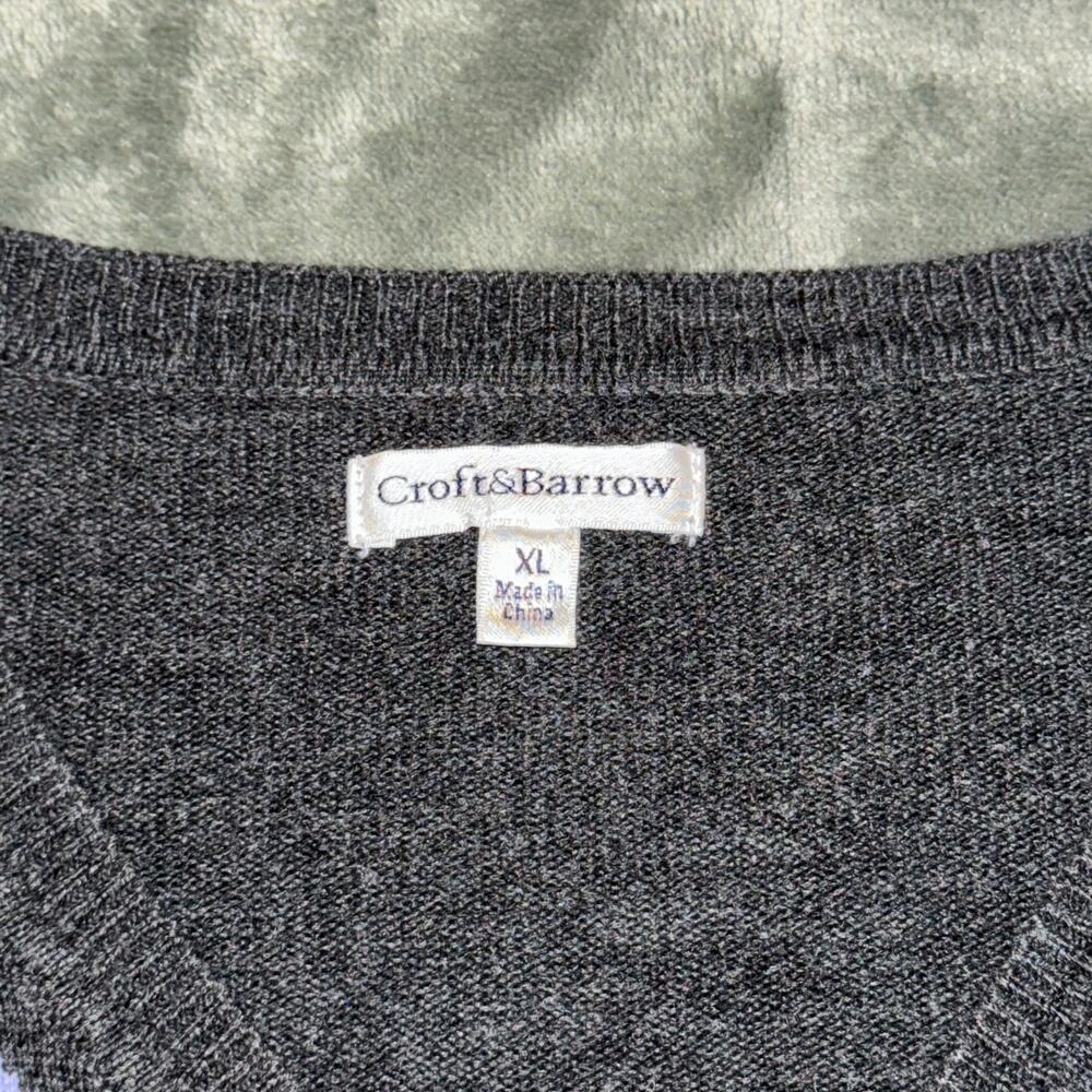 Croft & Borrow Gray & Lavender Purple Argyle Long Sleeve Pullover Sweater XL - Picture 9 of 10
